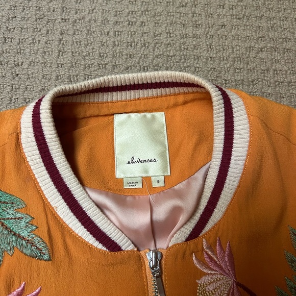 Anthropologie Elevenses orange embroidered flower bomber jacket - Picture 4 of 8